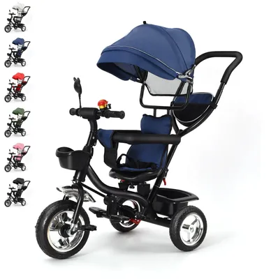 Immagine prodotto di Triciclo per bambini - Passeggino triciclo 3-in-1 - Regolabile, adatto dai 9 mesi ai 5 anni - Maniglione per genitori - Portata massima di 20 kg - Blu scuro