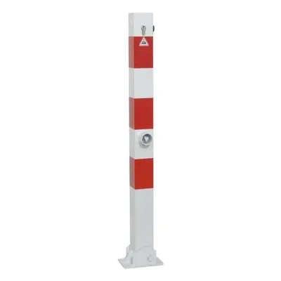 Produktbild von Absperrpfosten aus Vierkant-Stahlrohr 70x70 mm, umlegbar mit Profilzylinderschloss und Dreikantverschluss, für Dübelbefestigung Pulverbeschichtet, mit Leuchtstreifen