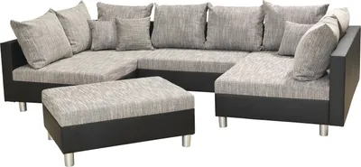 Produktbild von Couchgarnitur Allegra U-Form Schwarz-Grau inkl.Hocker