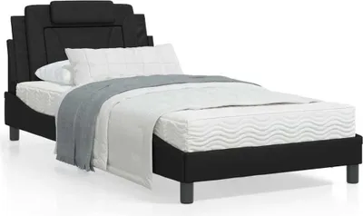 Produktbild von Design Bettgestell mit Kopfteil Schwarz 100x200 cm Kunstleder, Klassische Betten 2024 Neu