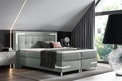 Produktbild von Boxspringbett Schlafzimmerbett 120x200cm AMORE Nr.1 Silbergrau inkl. LED-Beleuchtung