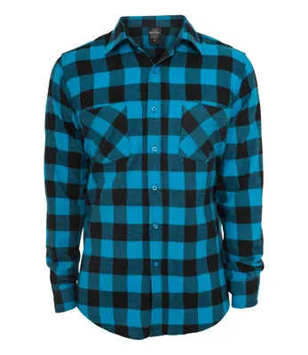 Image de URBAN CLASSICS CHECKED FLANELL KAROHEMD HERREN, Taille:M, Couleur:black/turquoise
