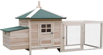 Zdjęcie produktu dla Kurnik PawHut dla karzełków 196 x 76 x 97 cm Kurnik z gniazdem, wybiegiem, grzędą, kurnik dla małych zwierząt wykonany z drewna, naturalny