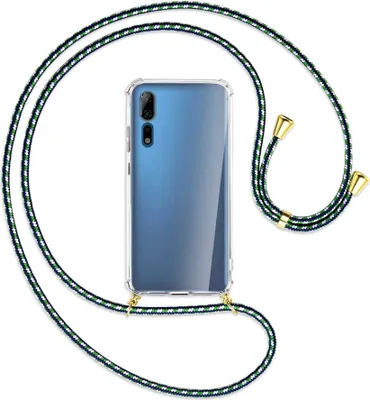 Produktbild von Handykette Backcover-Schutzhülle mit Band (Metall goldfarben) für ZTE Axon 10 Pro - grün/blau/weiß