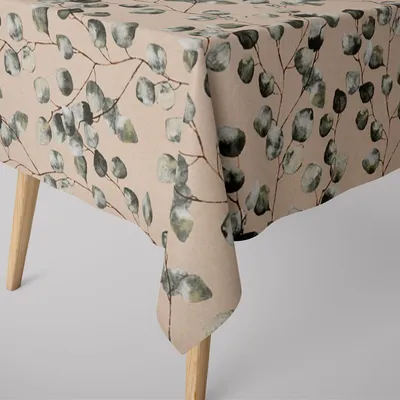 Produktbild von SCHÖNER LEBEN. Tischdecke Eukalyptus Leaves Eukalyptusblätter natur g Größe 130x130cm