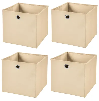 Imagen del producto de Cestas de almacenamiento - Cajas de almacenamiento plegables (color crema, 33 x 33 x 33 cm, juego de 4 unidades)