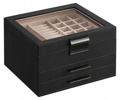 Produktbild von SONGMICS JBC239BK Schmuckkästchen mit Glasdeckel, 3 Ebenen