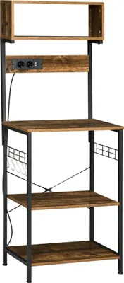 Produktbild von HOMCOM Küchenregal mit 2 USB-Ladegeräten, Mikrowellenregal, Küchenhilfsmöbel mit Steckdose, 5 Haken und verstellbarem Regal, 60 x 42 x 153 cm, rustikales Braun