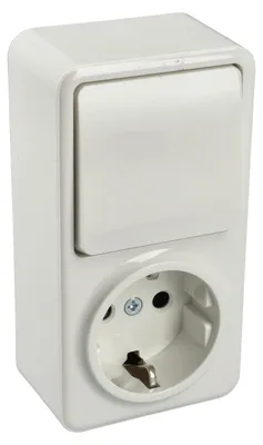 Productafbeelding van 2-voudige schakelaar, Schuko-stekker, 16A, 250V, montage op inbouwdoos, afmetingen 112x60x40mm