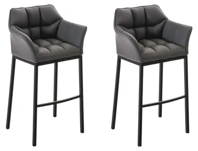 Produktbild von CLP 2er Set Barhocker Damaso Kunstleder mit Vierfußgestell aus Metall bis 240 kg | Farbe grau Gestell Farbe schwarz