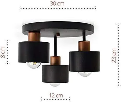 Image de Plafonnier noir à 3 ampoules, 3 x E27, 230 V, style rétro | 382-e3 Skandi (noir)