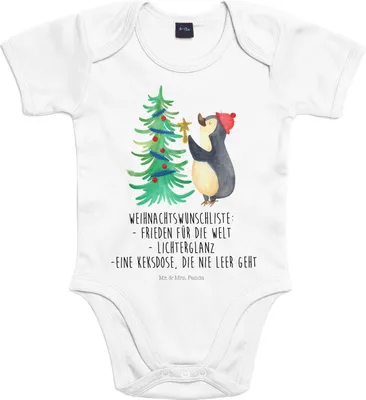 Produktbild von Mr. & Mrs. Panda overall baby Pinguin Weihnachtsbaum 1. - 3. Monat - Heather Grey - Geschenk, Einteiler, Babybody, Strampler, Weihnachten, babykleidung body, baumwoll