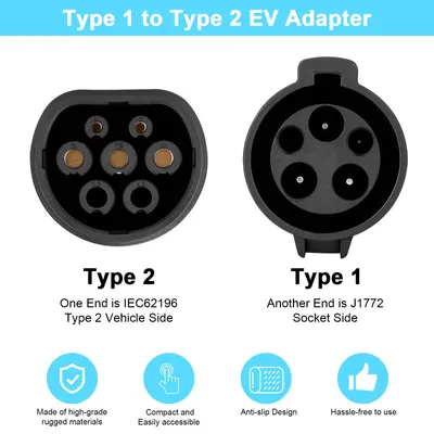 Productafbeelding van Laadkabel, Type 1 naar Type 2, 32A, 7,2 kW, 1-fase, 5 meter, voor elektrische voertuigen