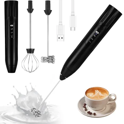 Elektrischer Milchaufschäumer, 2-in-1, USB, 3 Stufen, 2 Rührbesen
