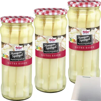 Produktbild von Hofgut Stangenspargel weiß 3er Pack (3x580ml Glas) + usy Block