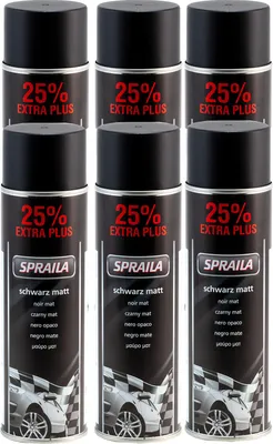 Produktbild von 6 x Auto Lackspray Dose Spraila Schwarz Matt 500ml