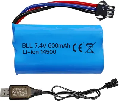 Produktbild von Li-Ion Akku 7.4V 600mAh 2S mit SM-3P Anschluss + USB-Kabel – Kompatibel mit RC Autos DE82, TK3086B, TK-3082B, G20601, Stunt Flip Car