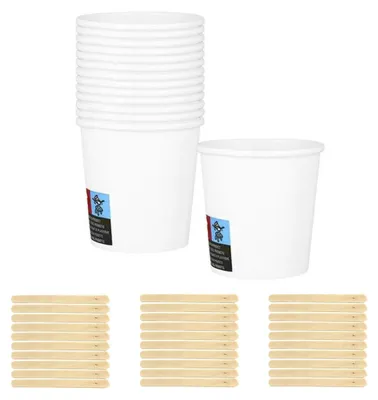 Productafbeelding van Biologisch Afbreekbare Papieren Bekers 120ml met Houten Roerstaafjes (300 stuks)
