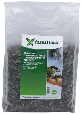 Produktbild von Famiflora Gestreifte Sonnenblumenkerne - 2,5kg - Klassisches Vogelfutter - Hohe Energie - Futter für Gartenvögel - Winterfutter