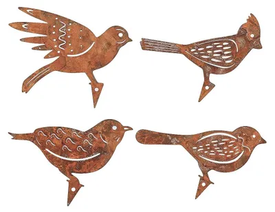 4er-Pack Patina-Metallvögel – Rostige Eisen-Dekovögel für Garten & Zaun