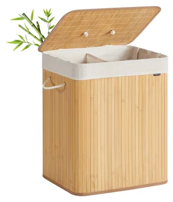 Produktbild von Wäschekorb aus Bambus mit Tasche – 50 x 40 x 61 cm – umweltfreundlich