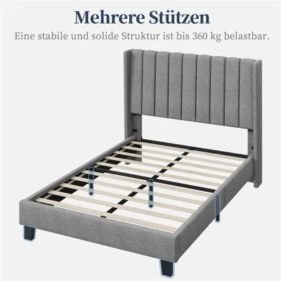 Produktbild von Yaheetech Polsterbett Bettrahmen Gepolstertes Bettgestell Stabiles Doppelbett Familienbett für Schlafzimmer Gästezimmer, 140 x 200 cm, Hellgrau