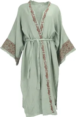 Produktbild von Baumwollkimono, Oversize Kimono Mantel, Natürlicher Boho Kimono - Salbei, Damen, Grün, Baumwolle, Kimono