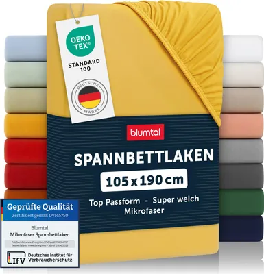 Productafbeelding van Blumtal spreihoes 105x190 cm – Ademend microvezel hoeslaken in de kleur mosterdgeel – Zacht hoeslaken voor een rustgevende nachtrust