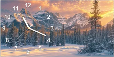 Produktbild von Wanduhr aus Glas mit Motiv Berglandschaft Winter- 60 x 30 cm - inkl. Aufhängesystem