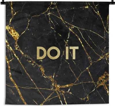 Produktbild von MuchoWow® Wandteppich Wandbehang Zitate - Motivation - Gold - Marmor 150x150 cm Tapisserie Dekoration Wandtuch - Wohnaccessoires - Modernes