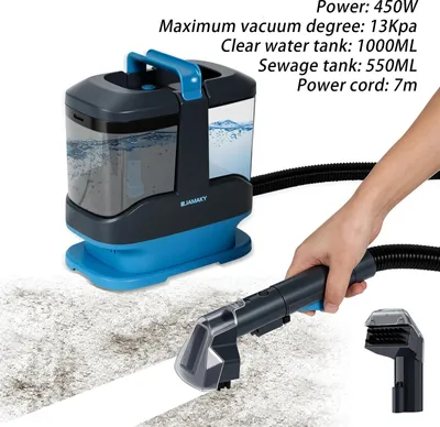 Image de Aspirateur à eau et à sec - 13 kPa. Nettoyeur de tapis et de meubles rembourrés - 450 W - Double brosse - Réservoir d'eau propre et d'eau sale de 1080/800 ml - Prise européenne 220-240 V