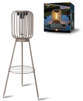 Image de Lampe solaire LED sur pied, 3 en 1, pour l'extérieur, lampe de jardin, éclairage extérieur avec LED COB, lumière blanc chaud, détecteur de lumière, indice de protection IP44, lampe solaire pour terrasse, balcon, jardin, éclairage sans fil, couleur beige