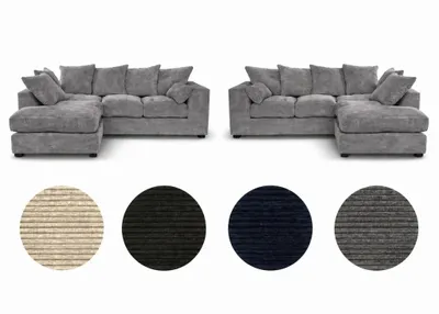 Zdjęcie produktu dla Narożna sofa prawostronna DIVERS, 3-osobowa, z tkaniny sztruksowej, szara, 212 x 166 cm, sofa do salonu, styl nowoczesny