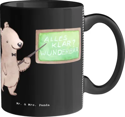 Produktbild von Mr. & Mrs. Panda Tasse Sachkundelehrer Herz - Schwarz - Geschenk, Teetasse, Sachkundeunterricht, Kaffeetasse, Unterricht, Keramiktasse, Becher, Kaffeebecher, Grundschule