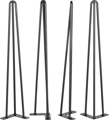 Four black metal hairpin legs are displayed against a white background.