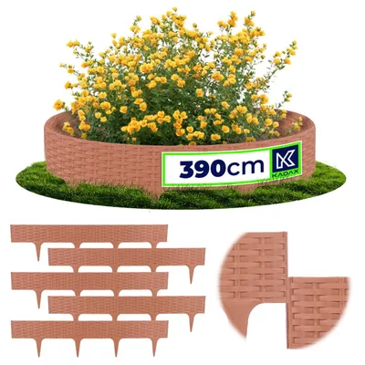 Obrázok produktu pre KADAX Obruba trávnika 78 cm, 5 kusov, obruba záhonu v ratanovom vzhľade, plastová obruba záhonu, obruba trávnika, obruba záhonu pre záhradu (terakota)
