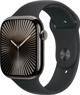 Produktbild von Apple Watch Series 10 (GPS + Cellular) 46mm Titan Schiefer Sportarmband schwarz M/L