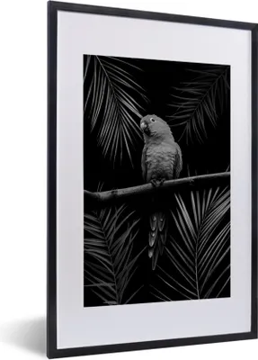 Produktbild von MuchoWow® Gerahmtes Poster Vogel auf schwarzem Hintergrund - schwarz und weiß 40x60 cm - Poster mit Schwarzem Bilderrahmen Wandposter Rahmen Foto Bilder - Poster in Rahmen