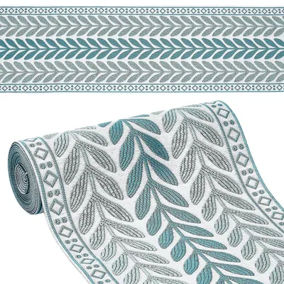 Gardinenborte 5 m, 18,5 cm, besticktes Blattmuster, Jacquardband