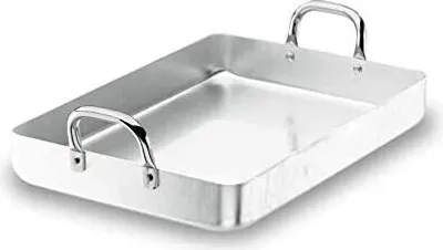 A rectangular roasting pan with two handles, shown from a diagonal angle against a white background.