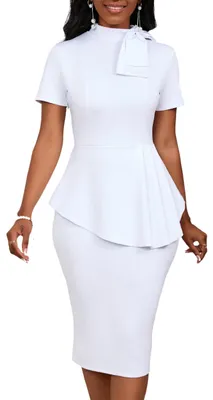 Obrázok produktu pre PerZeal – Dámska móda: bodycon šaty, krátky rukáv, pracovné oblečenie, s mašľou, vhodné do klubu, s volánmi
