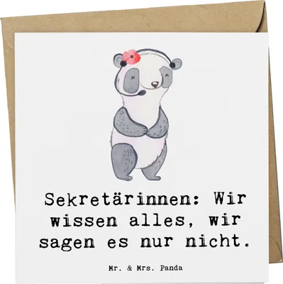 Produktbild von Mr. & Mrs. Panda Klappkarte Sekretärin Geheimnisträgerin - Weiß - Geschenk, personalisierte Geschenke, Beruf, Korrespondenz, doppelkarte, Büromanagement, mit Herz