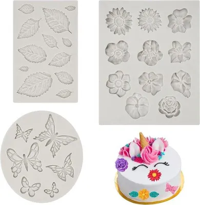 Produktbild von Silikonformen 3D Blumen (3 Stück) für Fondant, Schokolade und Dessertdekoration