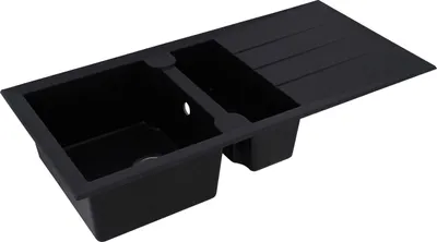 Produktbild von Respekta Alineo, Aufsatzwanne, Rechteckig, Naturstein, Schwarz, 2 Becken, Rechteckig