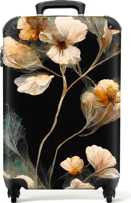 Obrázek produktu pro NoBoringSuitcases.com® Kufr Příruční zavazadlo Trolley Rolling suitcase Malý cestovní kufr na 4 kolečkách - Flowers - Black - Plants - Vintage - Cabin Size < 55x40x23 cm & 55x40x20 cm - Foto kufr - Cabin suitcase - Board luggagePříruční zavazadlo Kufr 55x35x20 cm, 36L,
