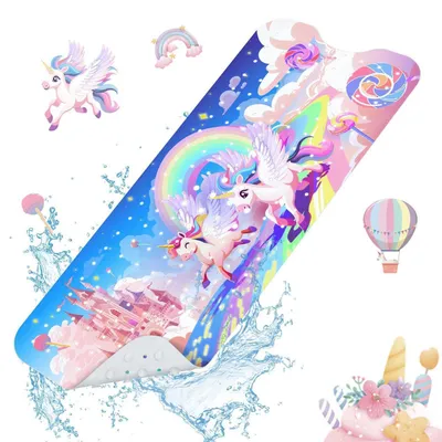 Image de Tapis de bain antidérapant pour enfants, motif licorne, 100 x 40 cm | Tapis antidérapant pour bébé, résistant à la moisissure, sans BPA