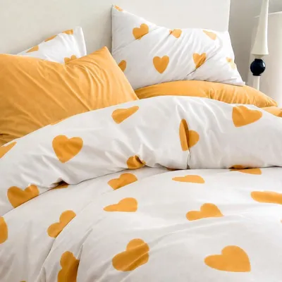 Immagine prodotto di Biancheria da letto reversibile, 135x200 cm, bianca e gialla, con cuori, per bambine, in microfibra, 2 pezzi