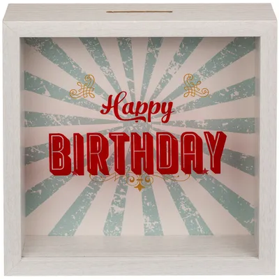 Produktbild von Spardose Geldgeschenk »Happy Birthday« Sparen Sparbüchse 20·20cm Weiß Rot Blau