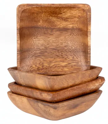 Produktbild von 4er Set Snackschalen Akazienholz 10x10cm Holzschale Dipschale Quadratischer Teller