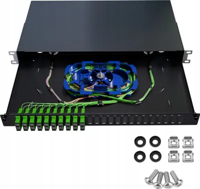 Produktbild von Rack Montage Glasfaser Anschlussdose Verteilerkasten 19 Zoll 1HE 24x Duplex